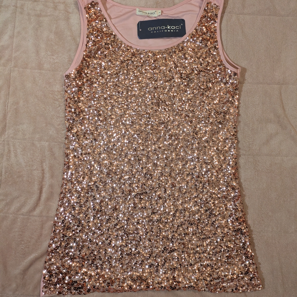 Anna-Kaci Women's Sparkling Pink Sequin Tank Top